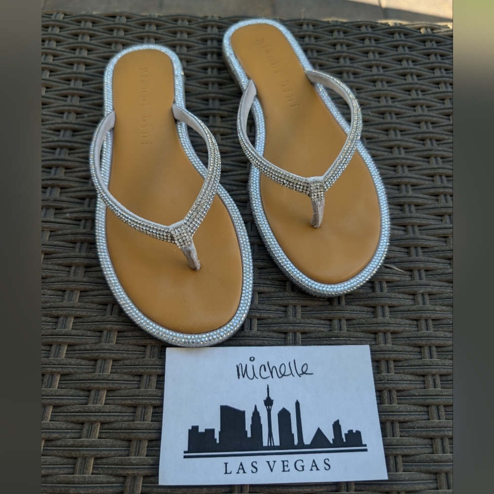 SOLD - Gianni Bini Silver Bling Flip Flops Size 7.5